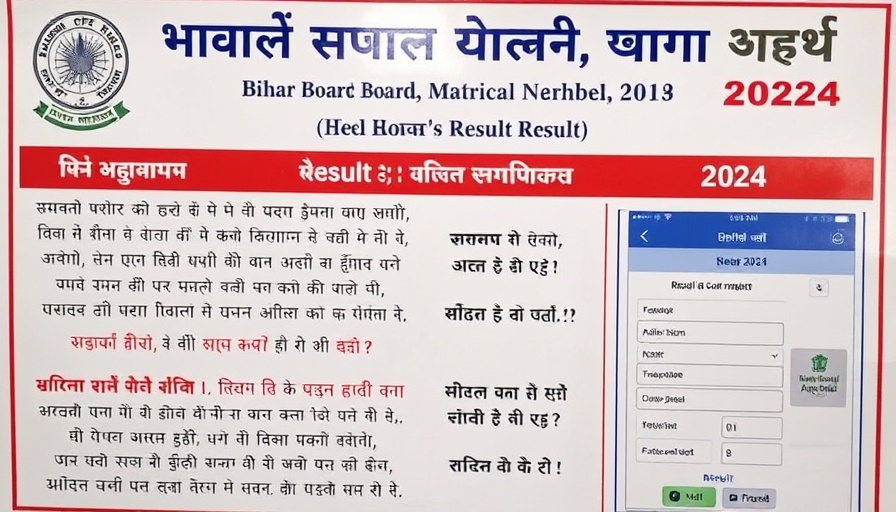 Bihar Board Matric result 2024 poster for students with search interface.