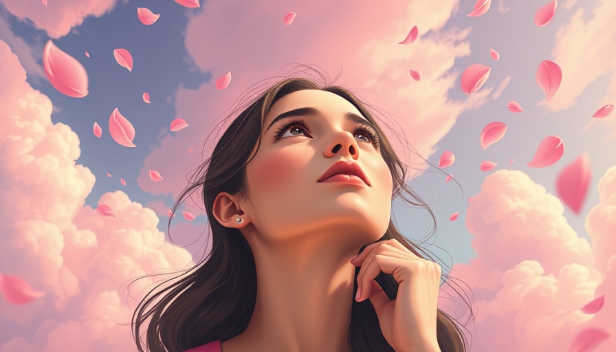 Curiosity health and wellness concept with thoughtful young woman amidst dreamy clouds.