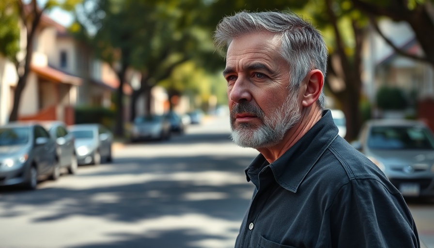 Middle-aged man reflecting on Supreme Court immigration ruling impact in suburban street.