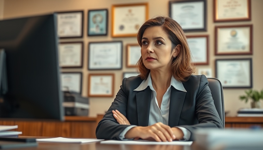Professional woman in office related to National City Politics Gas Station Controversy, thoughtful expression.