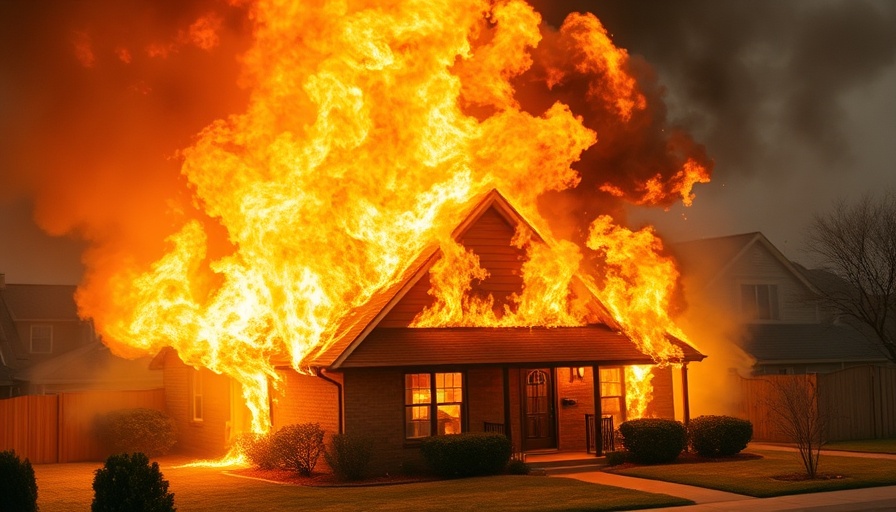 House engulfed in flames highlighting insurance concerns.