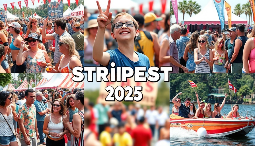 Excited crowds and activities at StriperFest 2025 with festival tents.
