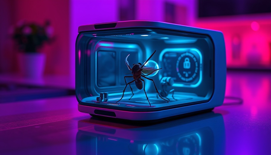 Smart home device scanning surface for insects under purple light.