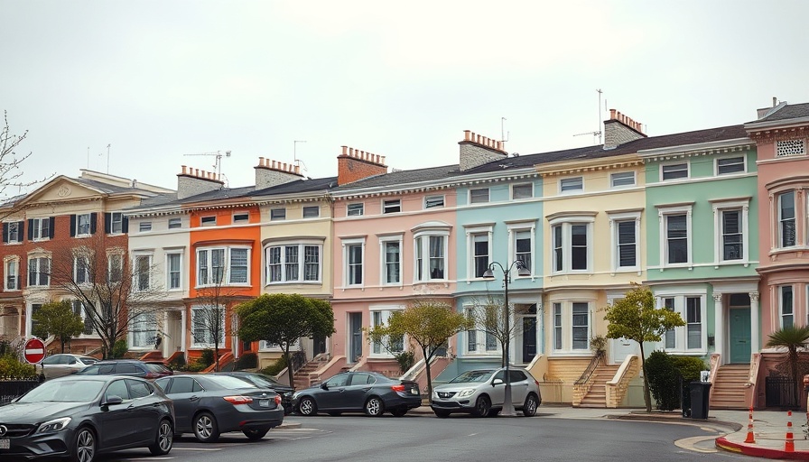 Row of colorful townhouses illustrating California housing shortage.