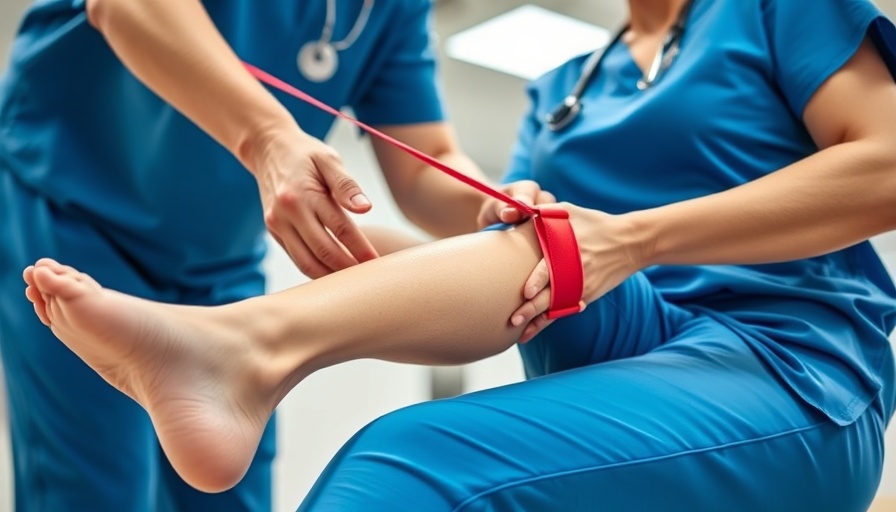 Patient receiving physical therapy for leg stretch in California clinic.