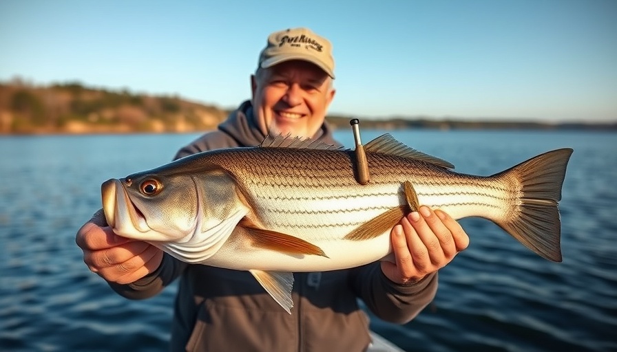October Fishing in San Diego: Man with striped bass on boat.