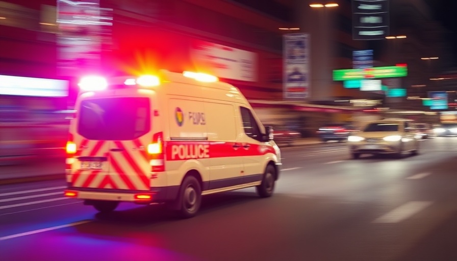 Blurred emergency vehicle with flashing lights in San Jose accident.