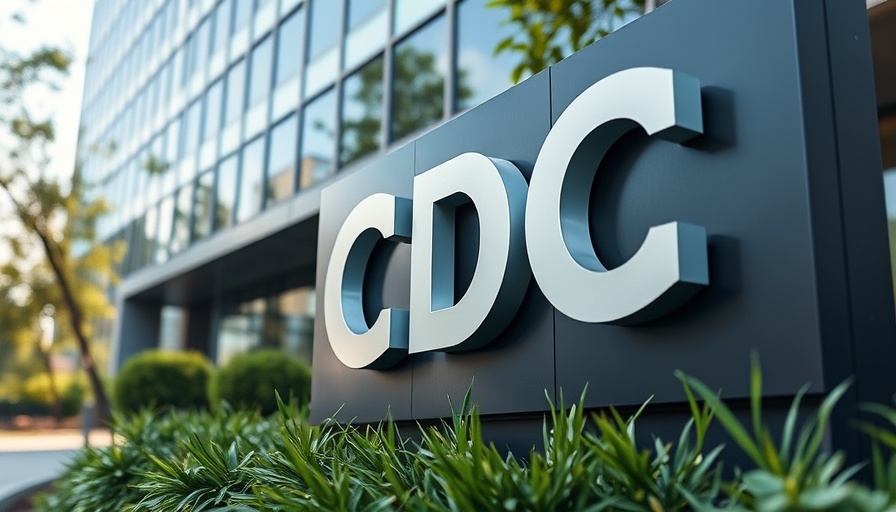CDC sign in front of office building, clear day lighting.