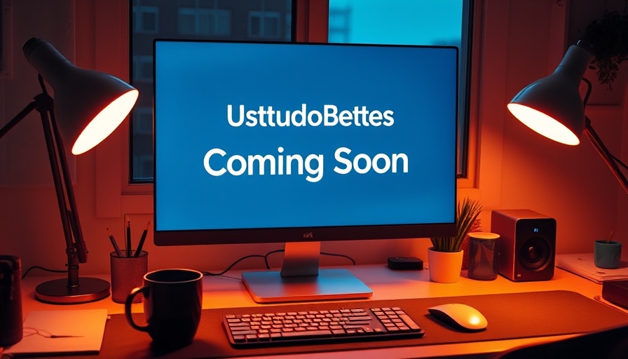 Modern workspace showing UStudioBytes launch timeline on screen.