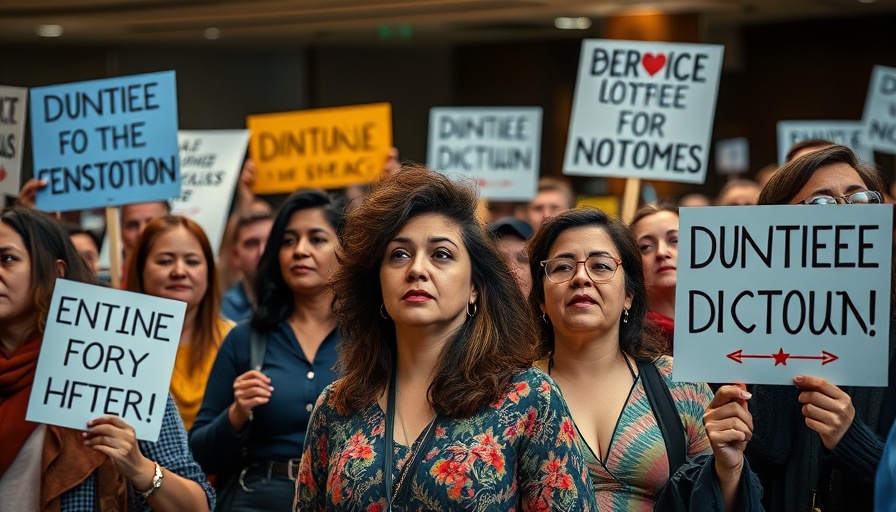 Group with signs advocating democracy at a political event related to California Proposition 50.