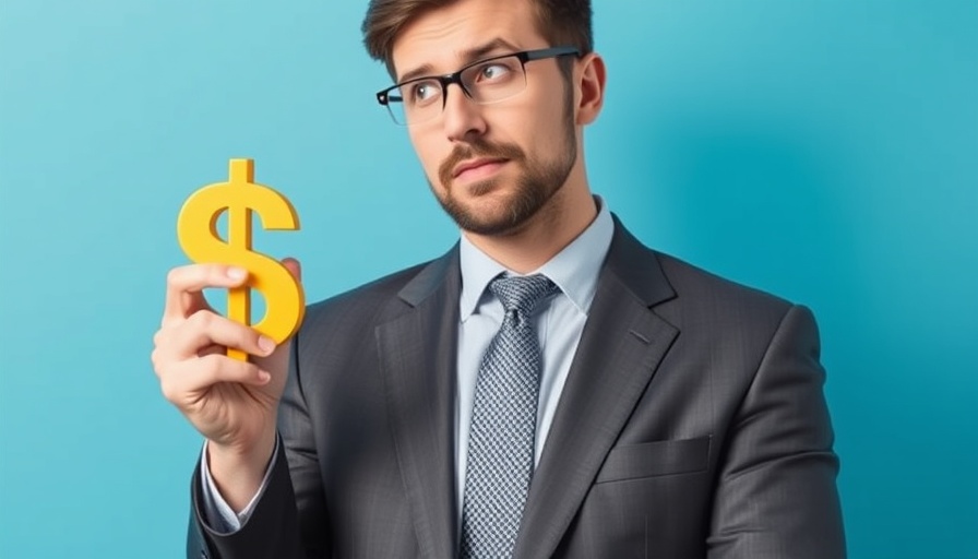 Man in suit identifying financial values with dollar symbol.