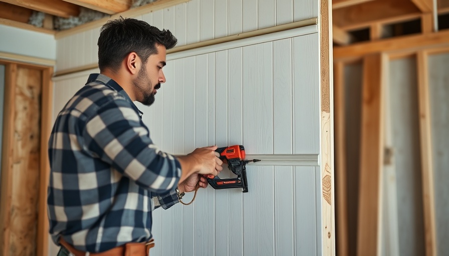 Man installing beadboard paneling for DIY project.