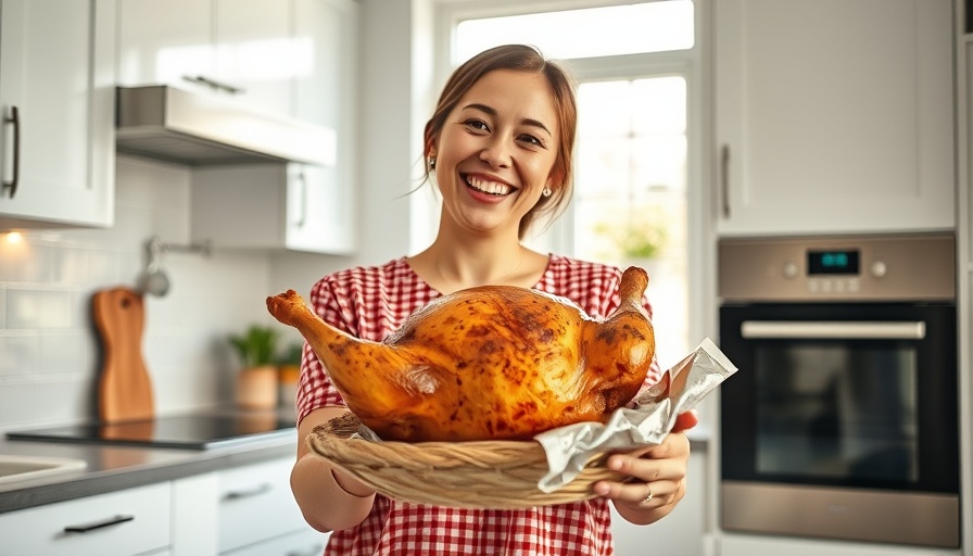 Woman in kitchen with rotisserie chicken for back-to-school dinner hacks.