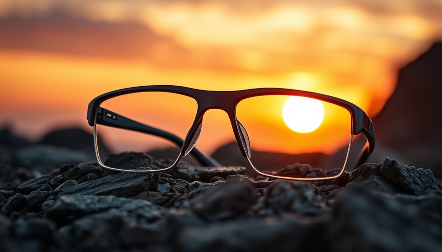 Gunnar Borderlands 4 Ripper eyeglasses on a rocky surface at sunset