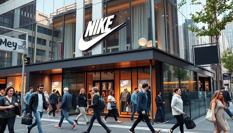 Urban Nike store with pedestrians passing by