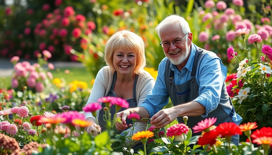 Couple gardening in a vibrant garden showcasing eco-friendly hobbies that help you relax.
