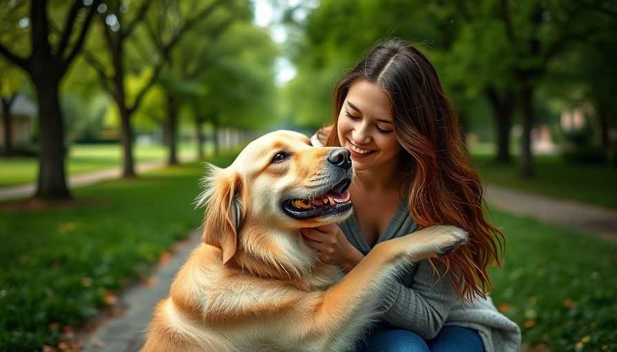Woman and golden retriever sharing a moment in a park; reduce stress naturally.