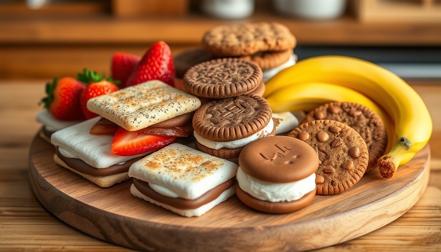 Savory s’mores ideas with diverse ingredients on a wooden board