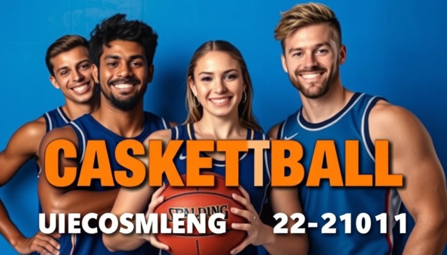 Basketball Tip-Off Dinner event announcement with athletes on blue backdrop.