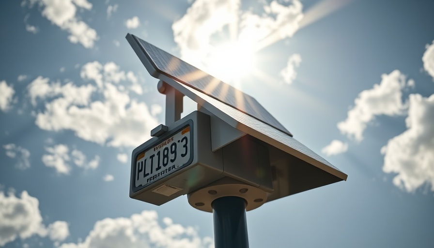 Solar-powered license plate reader, clear sky background, California