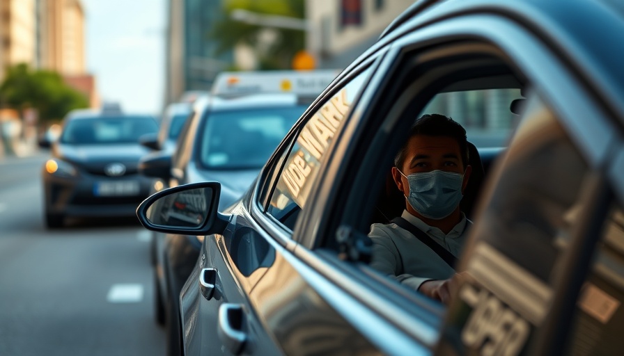 California rideshare drivers unionize amidst a line of Uber cars.
