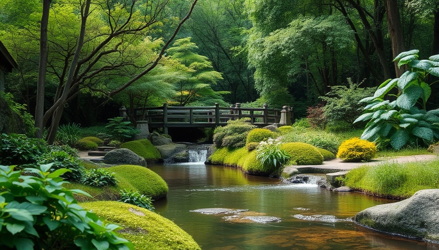 Serene zen garden for natural healing in a forest setting.