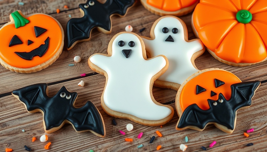 Colorful Halloween soft sugar cookies decorated with pumpkins, ghosts, and bats.