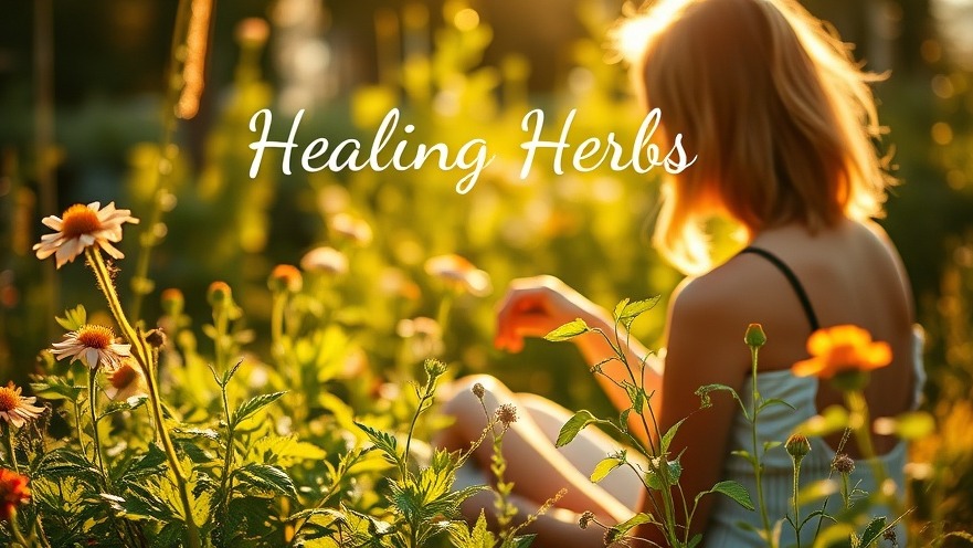 A woman in a sunlit garden gently caressing healing herbs, embracing holistic healing.