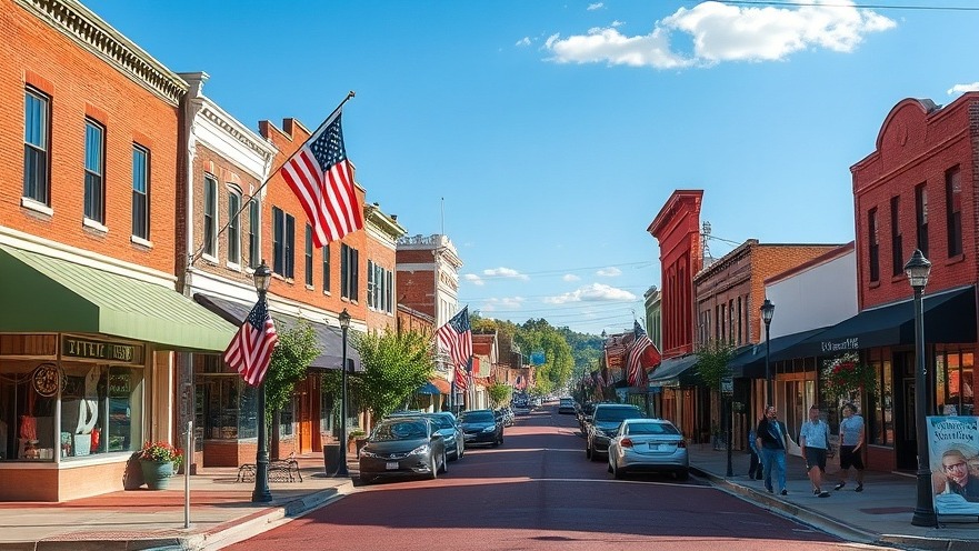Charming small town main street showcasing outdoor activities in small towns.
