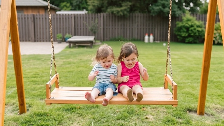 Kids happily playing on a backyard swing in North County San Diego, showcasing family-friendly homes.