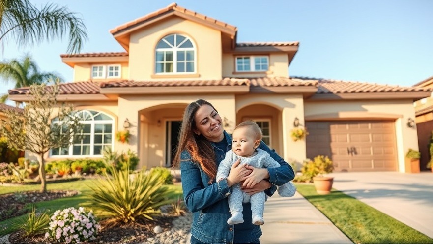 Young couple with baby looking dejected in front of a Carlsbad CA home amidst San Diego housing market trends.