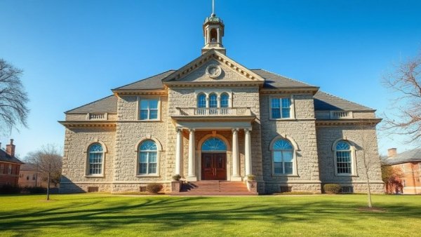 Historic courthouse in Glen Rose, Texas under clear blue sky.