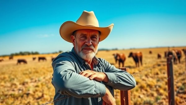 Man in cowboy hat on Texas ranch leaning on a fence, Texas Family Ranching.