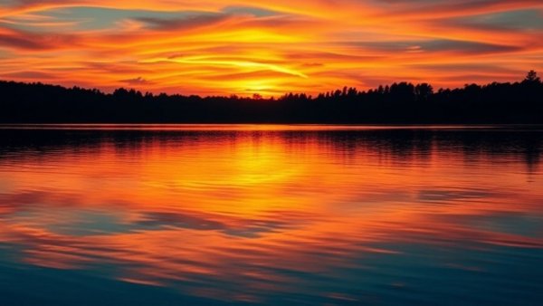 Breathtaking sunset over a calm lake near Livingston, Texas attractions.