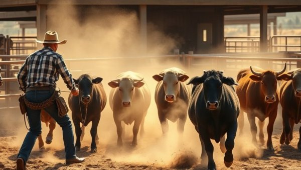 Cowboys branding cattle in a dusty Texas ranch scene, Texas ranching advocacy.