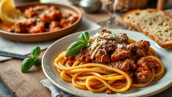 Easy Slow Cooker Recipes for Texas Families: Mouthwatering pasta with rich meat sauce and fresh garnish.