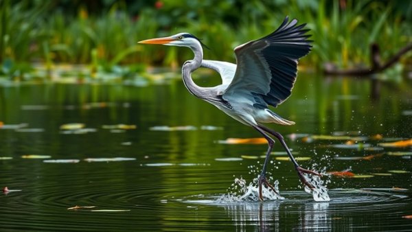 Heron taking off in Bastrop Texas Outdoor Adventure setting.