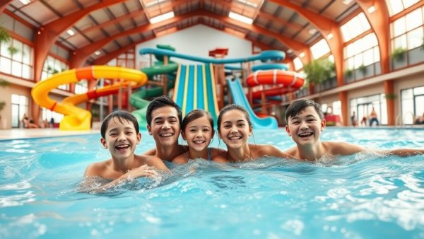 Indoor water park in Texas with families enjoying the wave pool.