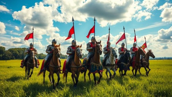 Chainmail knights on horseback in a medieval reenactment.