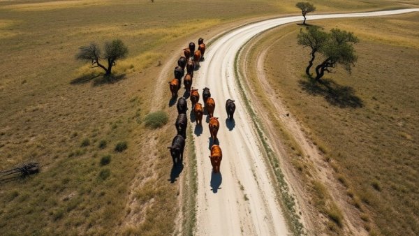 Aerial view of cattle on a Texas ranching legacy path.