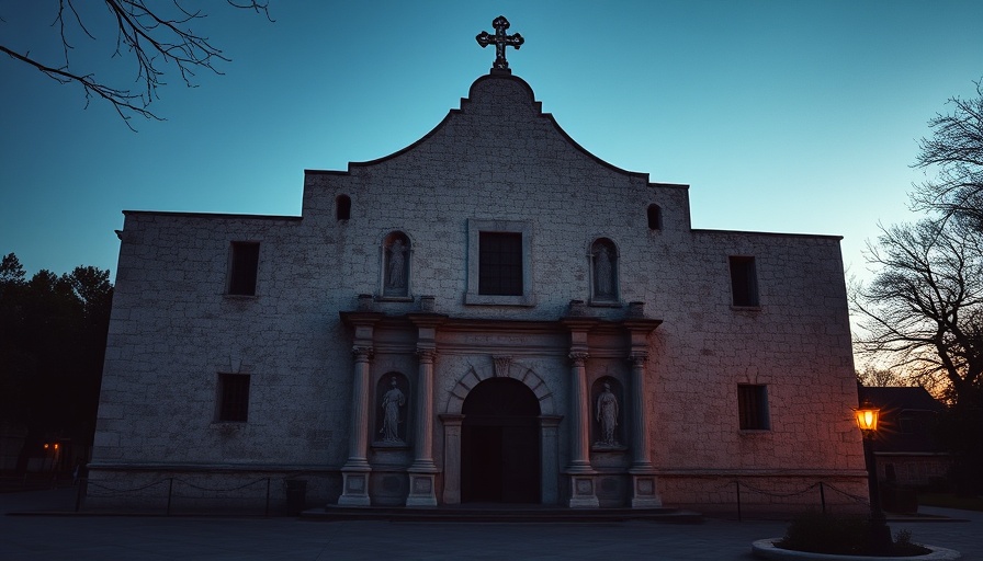 Historic Alamo at dusk with serene lighting, Texas history.