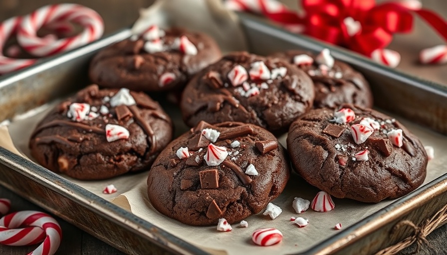 Double chocolate peppermint cookies with candy cane pieces.