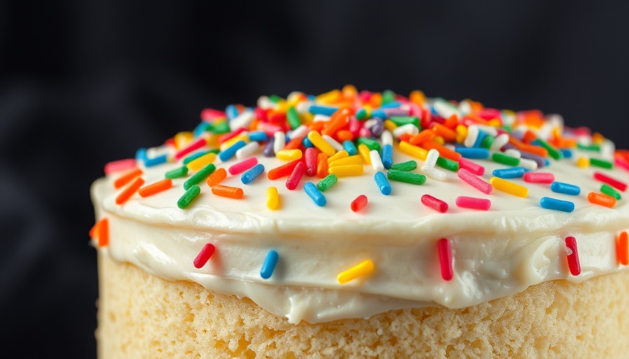 Bilbo's Hobbit Cake with rainbow sprinkles, beautifully frosted on a stand.