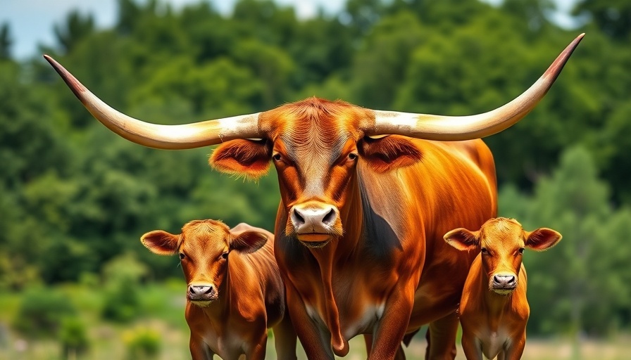 Texas Longhorn cow with calves at Twin Canyons Ranch