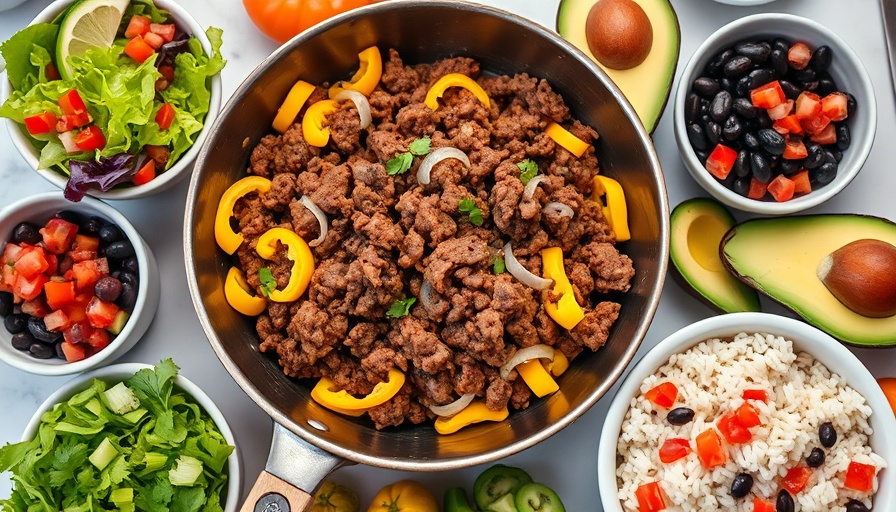 High-protein beef dish with fresh ingredients and sides