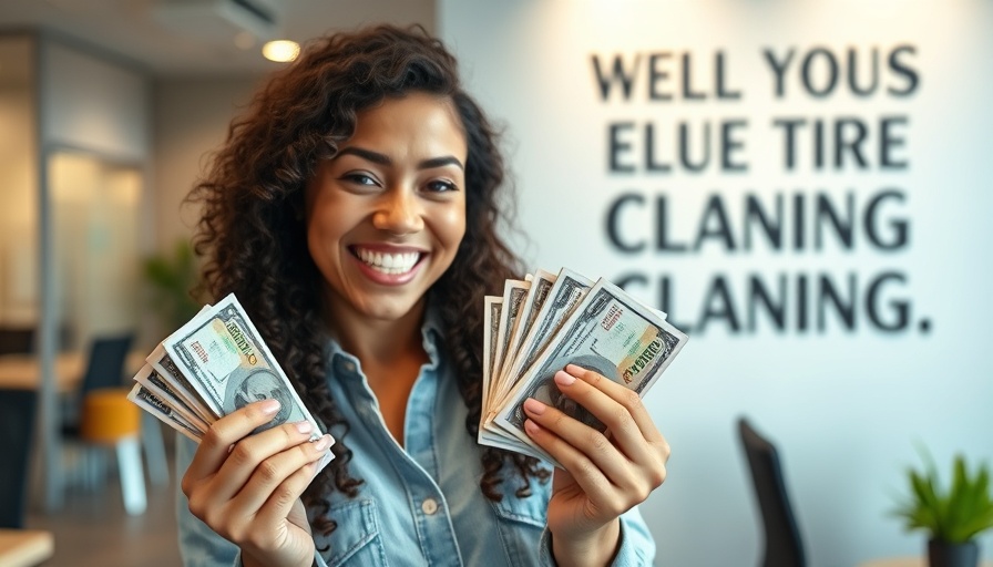 Cleaning business specialization concept with motivated woman and money cards.