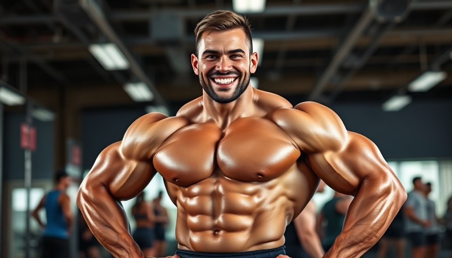 Muscular man demonstrating how to get jacked in gym setting.
