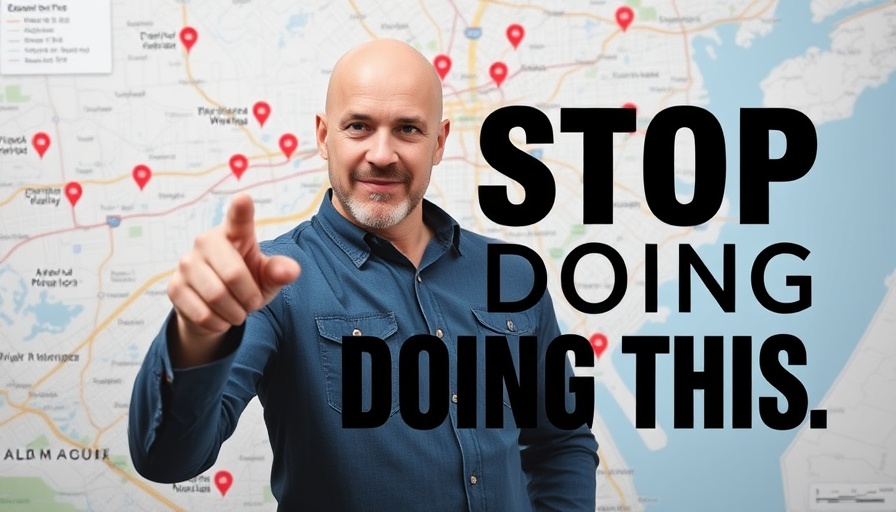 Man highlighting Google rankings mistakes on map with text overlay.