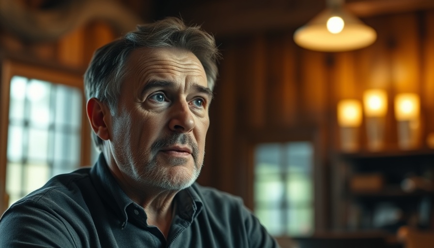 Middle-aged man speaking with clarity in a warm, wooden interior.