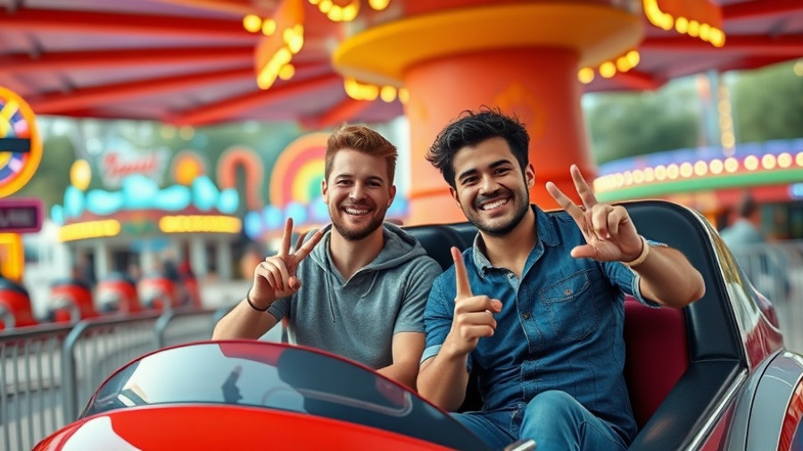 Best guys trip at Disney with friends enjoying a ride.